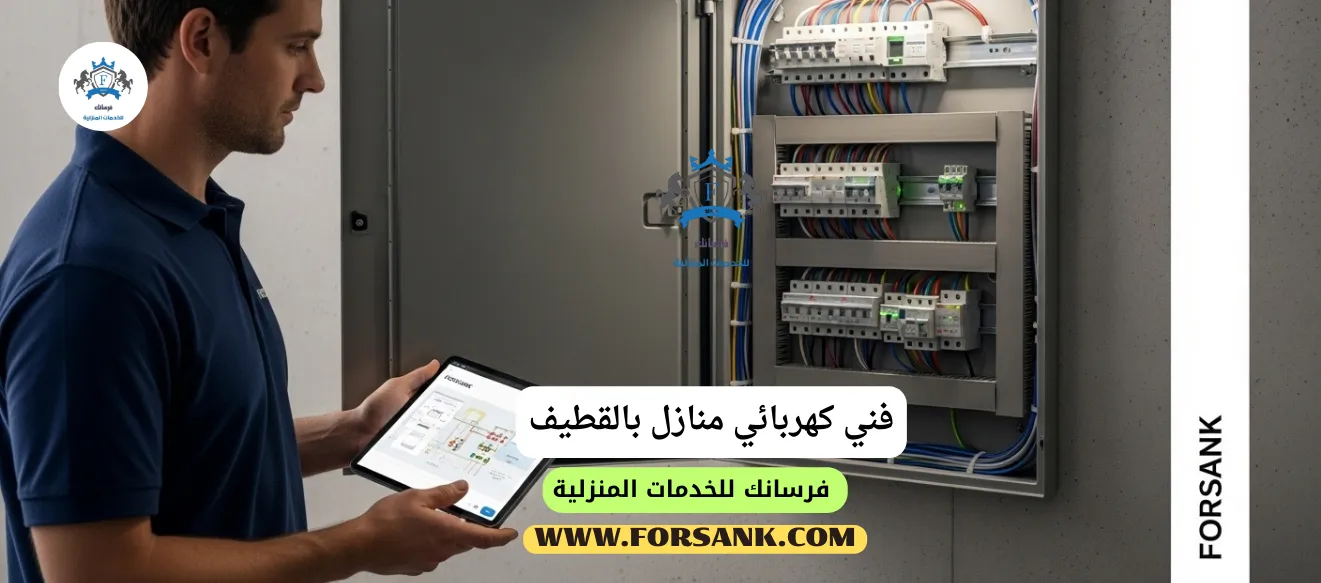 خبير كهربائي من فرسانك يجري فحصاً دقيقاً للوحة التوزيع في فيلا بالقطيف